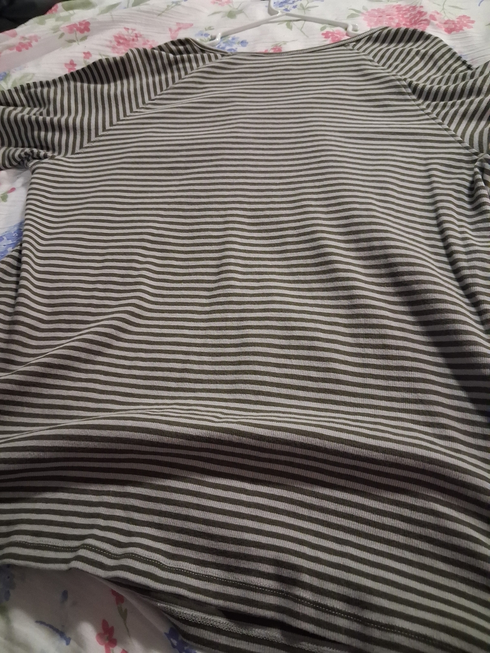 CJ Banks Olive Green and Cream Striped Short Sleeve Tee - Picture 5 of 5